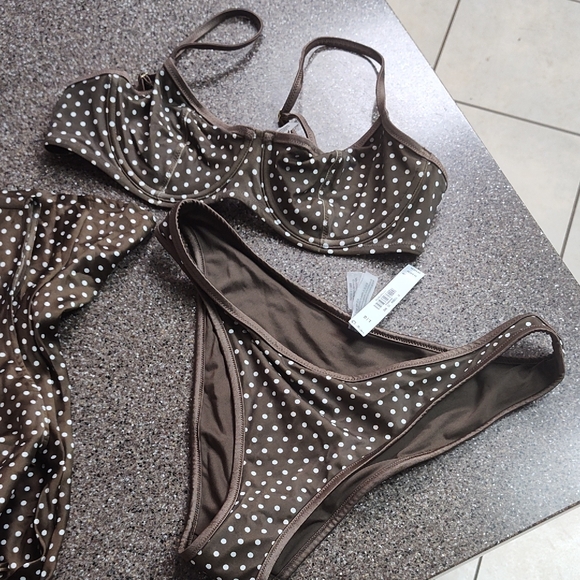 Brown Polka Dot Bikini Set - Picture 1 of 9
